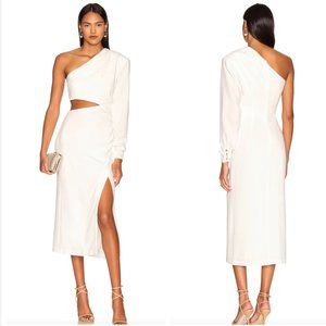 NWT Cinq a Sept White Cutout One Shoulder Midi Cocktail Dress